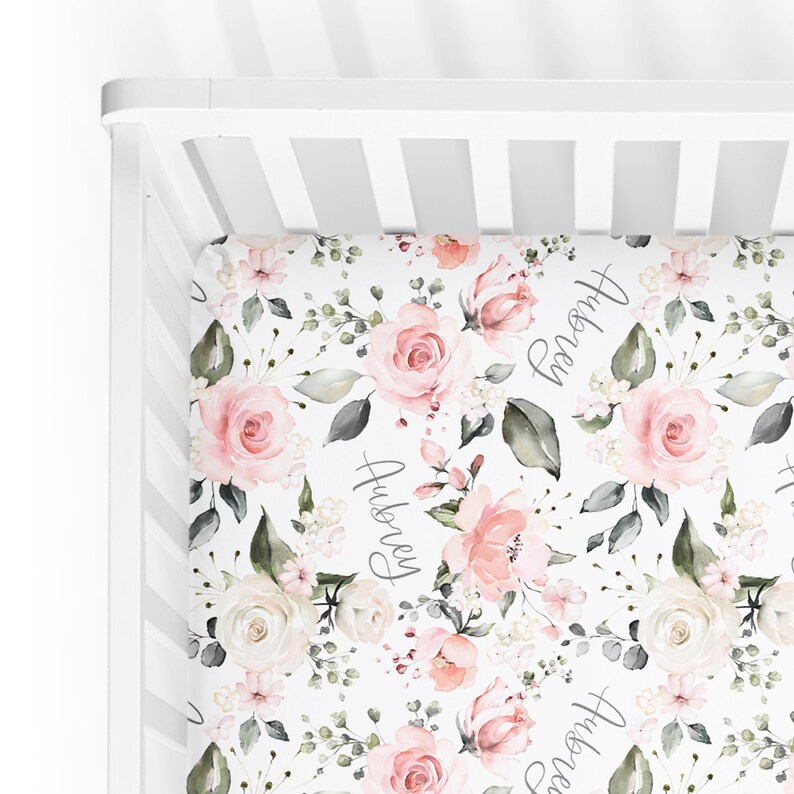 Soft Rose Crib Sheet / Rose Nursery / Pink Rose / Changing Pad Etsy
