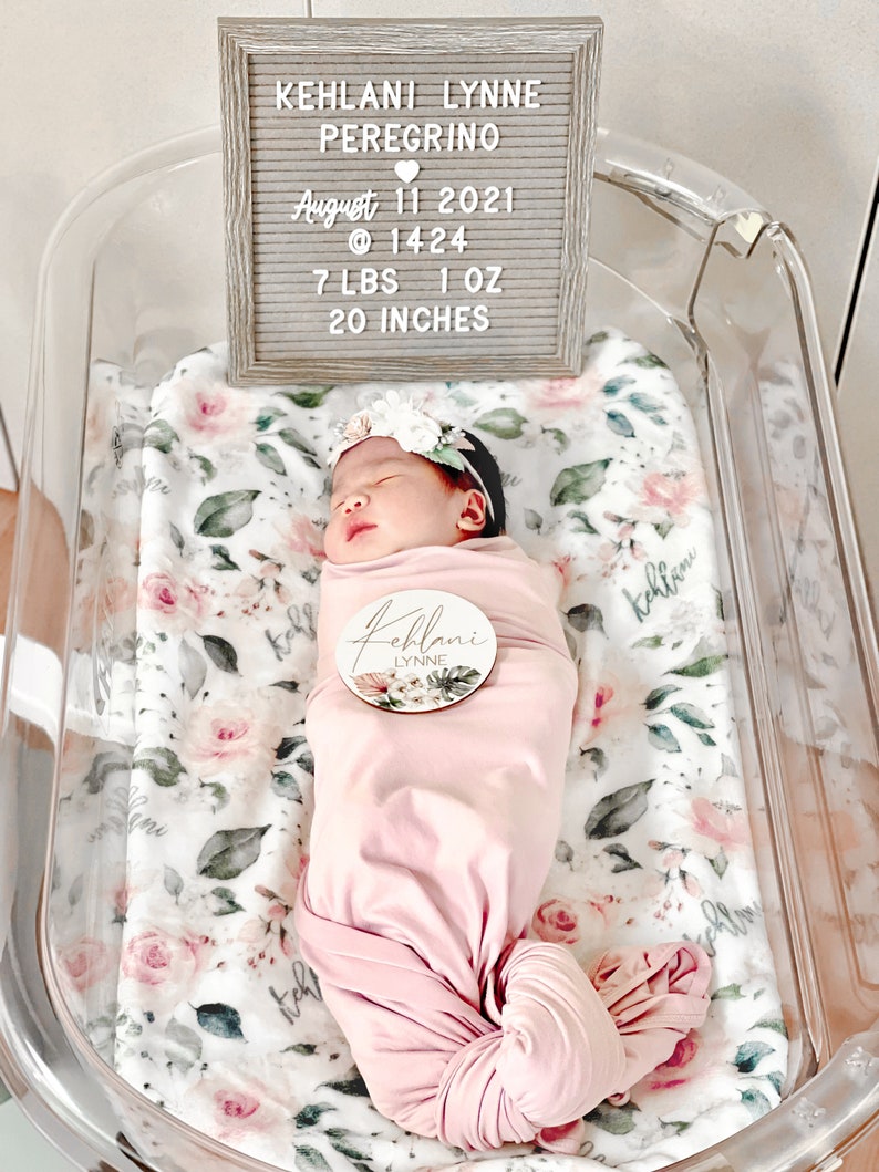 Baby Shower Gift Personalized Soft Floral Rose Blanket First Time New Mom Hospital Newborn Photos Prop Rosie II Custom Gifts Coming Home image 8