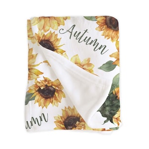 Fall Sunflower Baby Girl Blanket and Crib Sheet / Personalized Newborn Swaddle / Baby Shower Gift / Monogram Hospital Blanket / Autumn Muted
