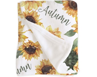 Fall Sunflower Baby Girl Blanket and Crib Sheet / Personalized Newborn Swaddle / Baby Shower Gift / Monogram Hospital Blanket / Autumn Muted