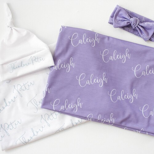 Baby Name Blanket Hat Set / Personalized Swaddle / Hospital Etsy