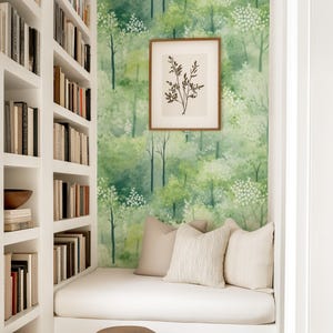 Forest Trees Wallpaper, Peel Stick or Traditional, Boy Nursery Mural Large Scale, Country Woods Watercolor Forest Wall Art Playroom Woodland