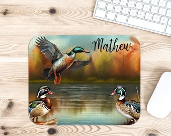 Personalized Mallard Duck Desk Accessories, Mouse Pad, Desk Mat, Wrist Rest, Phone Stand, Coasters, Boy Man Name Christmas Birthday Gift