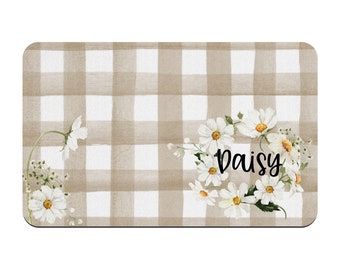 Personalized Daisy Wreath Pet Placemat / Custom Dog Bowl Mat / New Puppy Supplies / Water Bowl Mat / Girl Dog / Girl Cat / Daisy Flowers