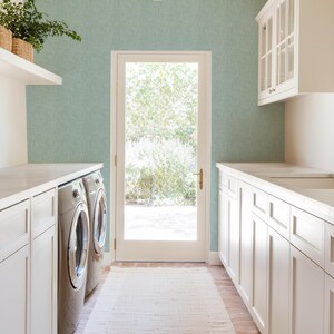 Aqua Linen Pattern Wallpaper, Traditional or Peel and Stick Removable, Home Decor, Versatile, Accent Wall, Neutral bild 4