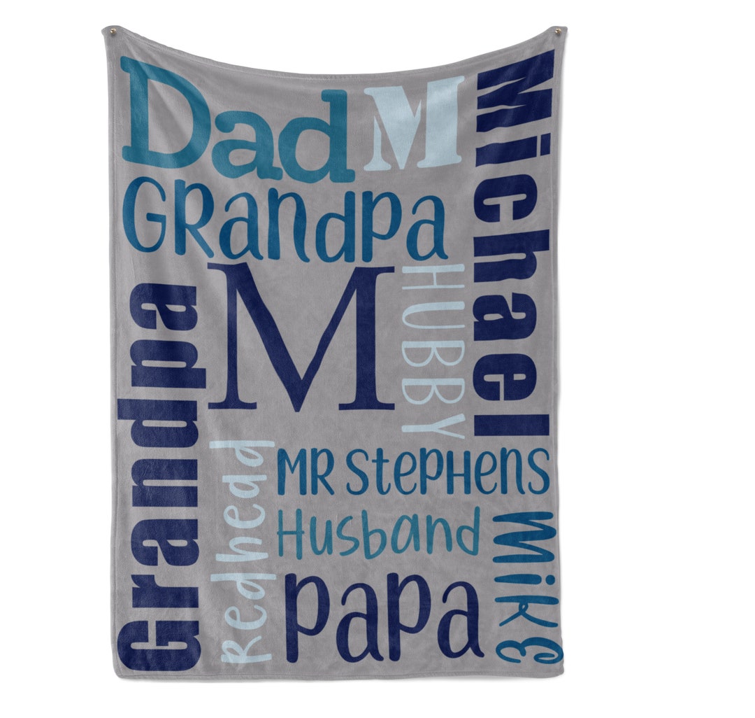 Blue Name and Nickname Collage Blanket / Grandpa Dad Papa / Etsy
