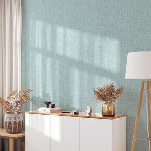 Aqua Linen Pattern Wallpaper, Traditional or Peel and Stick Removable, Home Decor, Versatile, Accent Wall, Neutral bild 5
