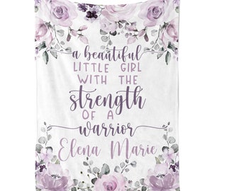 Warrior Girl Blanket / Chd Awareness / Purple Flowers / Nicu Baby Brave Little Fighter Inspirational Gift / Strong Baby Girl / Baby Warrior