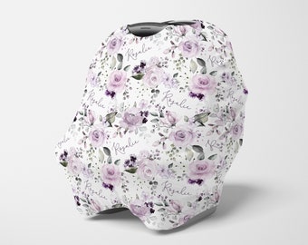 Personalized Dusty Purple Floral Rose / Car seat Cover Nursing / High Chair / Shopping Cart / Baby Shower Gift / Rosie Collection