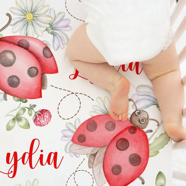 Ladybug Flowers Crib Sheet / Minky Sherpa Blankets / Changing Pad Cover / Mini Crib Sheet / Baby Girl Nursery / Ladybug Collection