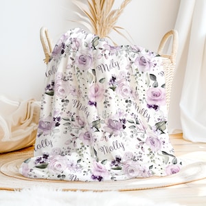 Dusty Purple Rose Baby Gift Set, New Baby Lilac Lavender Nursery Set, Headband Hat Crib Sheet Minky Blanket, Baby Girl Personalized Swaddle