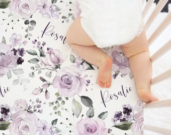 Personalized Dusty Purple Rose Changing Pad / Crib Sheet / Lavender / Lilac / Plush Blanket / Mini Crib Sheet Option / Rosie Collection