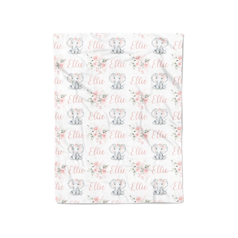 Boho Floral Elephant Blanket With Name / Custom Baby Blanket / Etsy