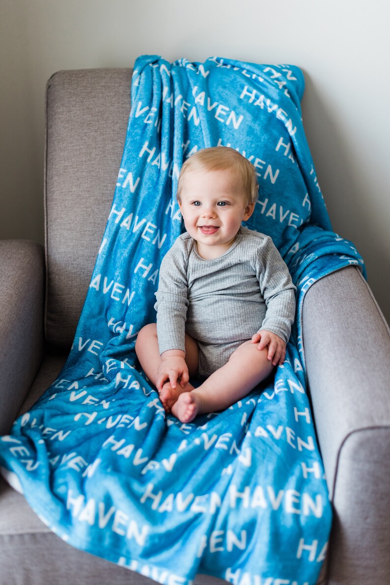 Baby Name Blanket Boy, Sage Green Blanket with Name, Personalized Baby Boy Blanket, New Baby Gift, Sibling Blankets image 3