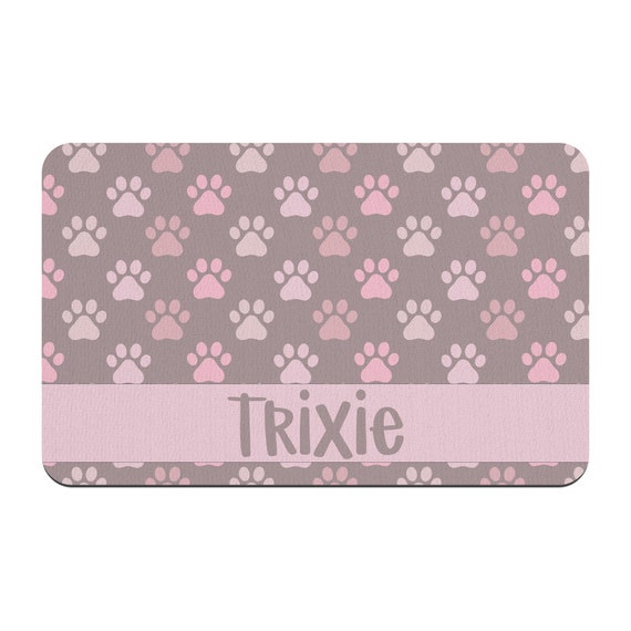 Pink Paw Prints Personalized Pet Bowl Mat / Pink / Custom Pet 