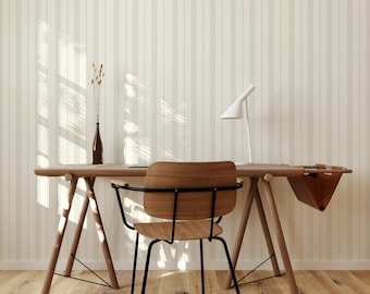 Neutral Beige Vertical Stripe Wallpaper, Minimalist Removable Wall Mural for Modern Farmhouse, Entryway, Nursery, or Scandinavian Decor