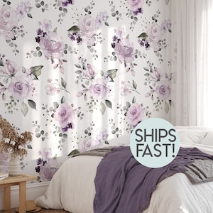 Purple Flower Wallpaper, Peel Stick Removable, Baby Girl Toddler Room, Vintage Boho Chic Dainty, Lavender Floral Bedroom, Unpasted Prepasted
