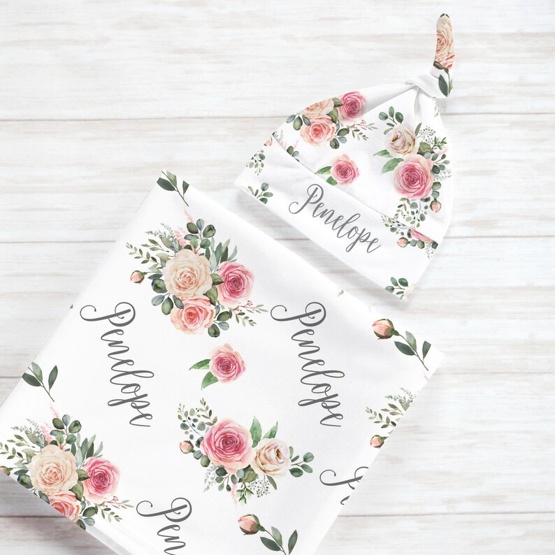 Floral Boho Swaddle Blanket Headband Hat Set / Personalized Etsy