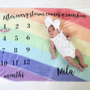 Rainbow Baby Milestone Blanket, Pregnancy After Loss Personalized Photo Tracker, Shower Gift Boy Girl Twin, Pastel After Every Storm Gifts