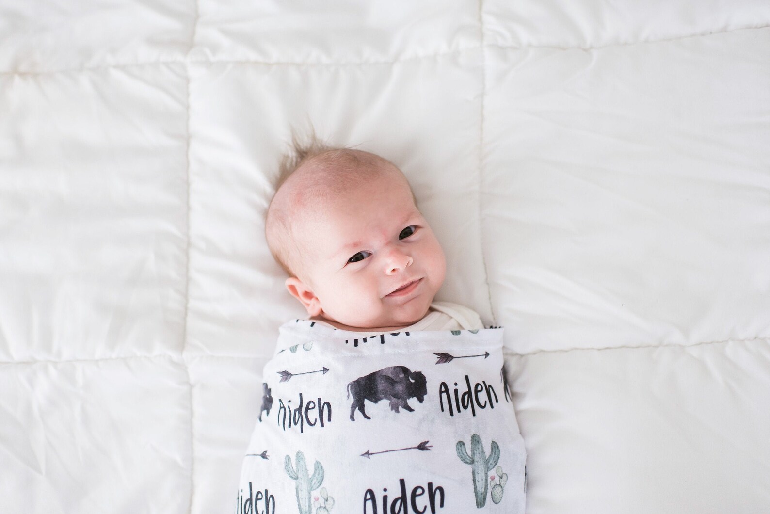 Personalized Baby Swaddle Blanket Set / Newborn Beanie Knotted Etsy