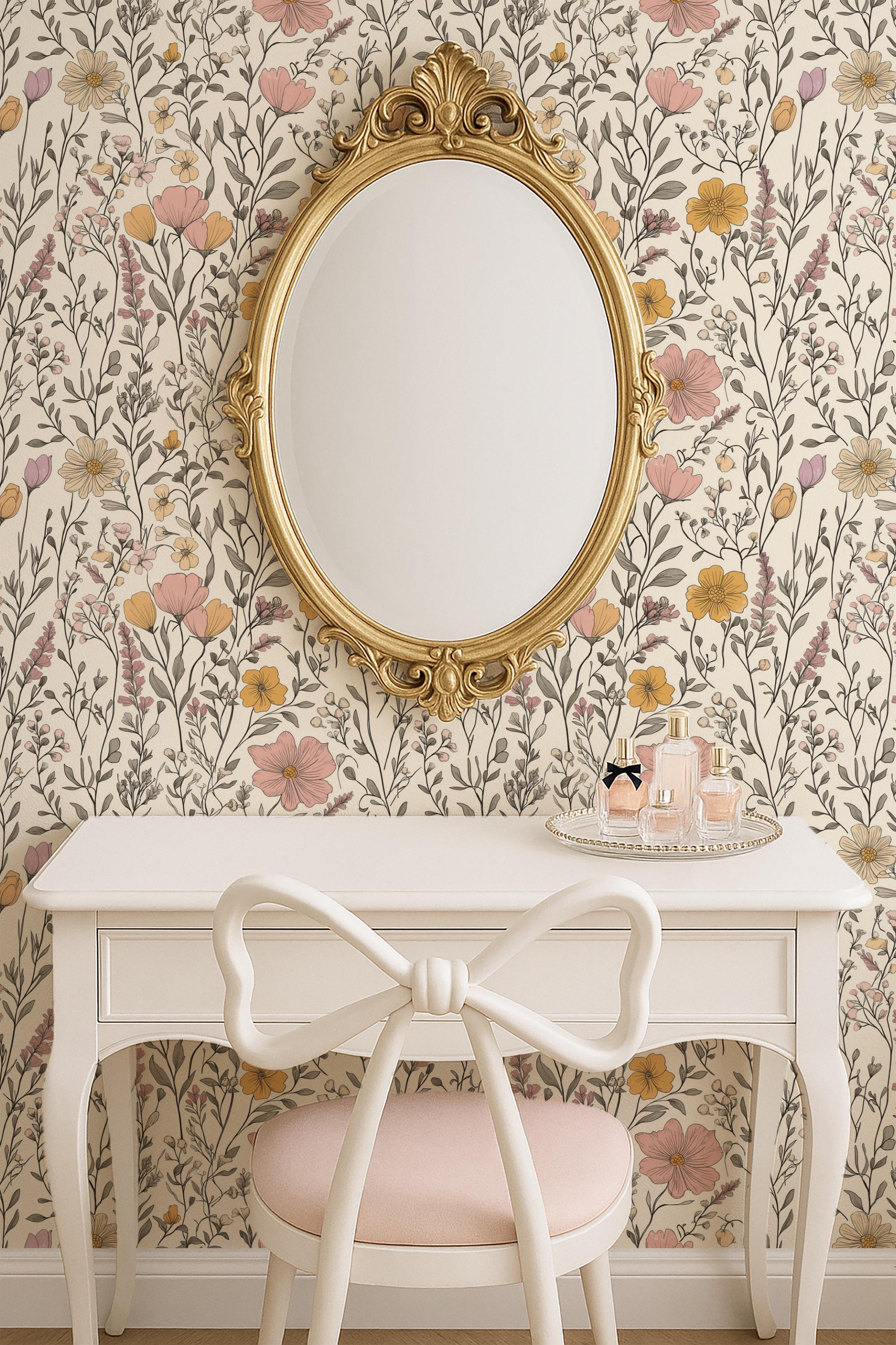 Romantic Pink Wildflower Garden Floral Wallpaper, Peel and Stick or ...