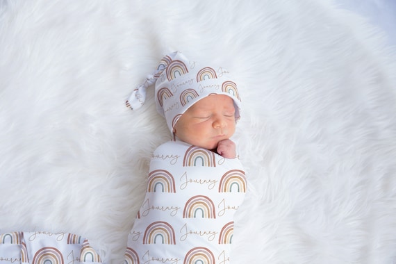 Buy Rainbow Baby Swaddle Earthy Neutral Colors Infant Newborn Blanket Beanie Knotted Hat Shower Gift Boho Hipster First Photos Prop Online in India Etsy