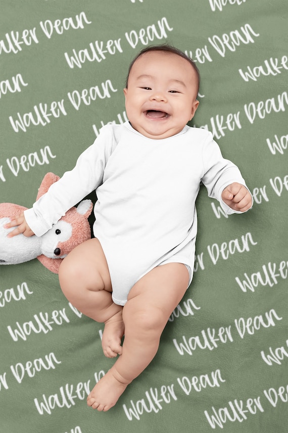 Baby Name Blanket Boy, Sage Green Blanket with Name, Personalized Baby Boy Blanket, New Baby Gift, Sibling Blankets