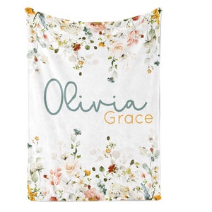 Garden Flowers Two Names Personalized Blanket / Two Fonts & Colors / Minky Blanket / Sherpa Blanket / Baby Teen Tween Adult Blanket