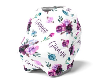 Floral Purple Rose Girl / Car seat Cover Nursing High Chair Shopping Cart / Personalized Baby Shower Gift / Gianna Collection