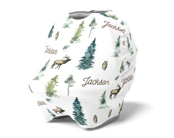 Country Woodland /  Forest Greenery / Car seat Cover Nursing High Chair Shopping Cart / Personalized Baby Shower Gift / Woodland Collection