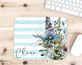 Personalized Wildflowers Desk Accessories, Mouse Pad, Desk Mat, Wrist Rest, Phone Stand, Coaster, Girl Floral Name Christmas Birthday Gift