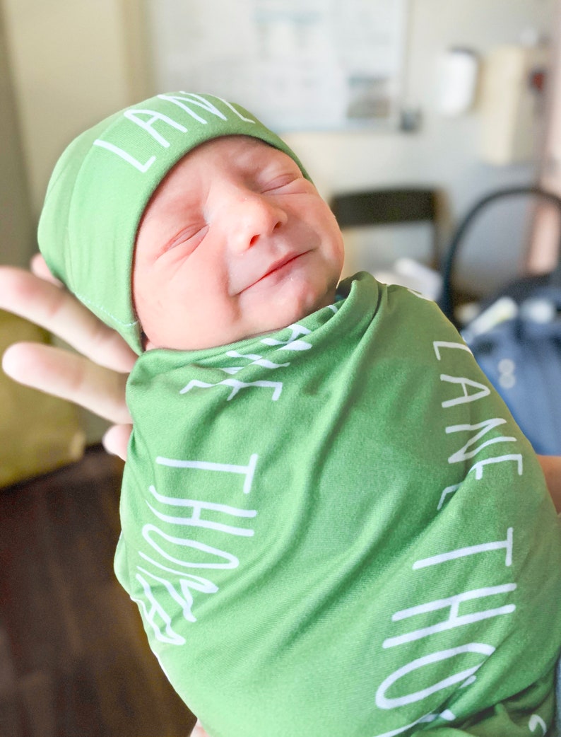 Personalized Swaddle Blanket Hat Set / Name Reveal / Coming Etsy