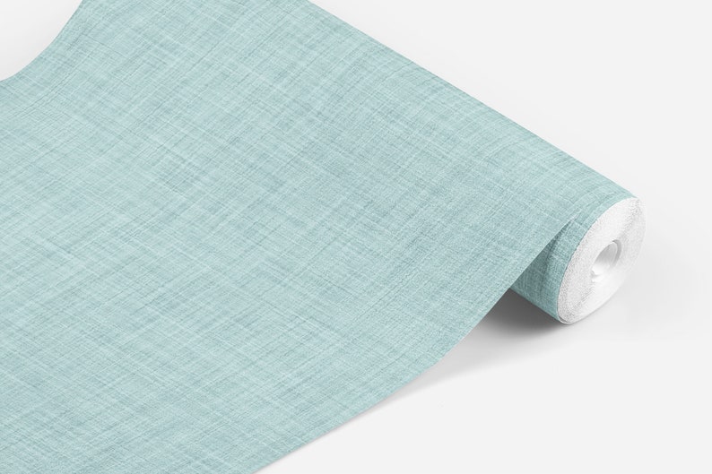 Aqua Linen Pattern Wallpaper, Traditional or Peel and Stick Removable, Home Decor, Versatile, Accent Wall, Neutral bild 6