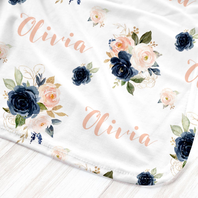 Navy Personalized Name Blanket / Swaddle Set / Going Home Etsy