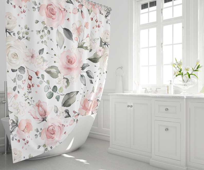 Personalized Pink Rose Shower Curtain / Rose Floral / Extra Etsy