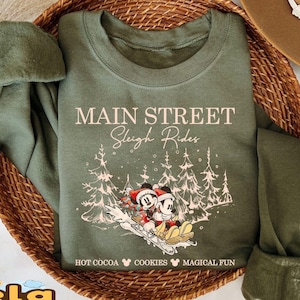 Retro Mickey Minnie Main Street Sleigh Rides Shirts, Disney Christmas Shirt, Disney Christmas Party Shirt, Mickey Minnie Christmas Shirt
