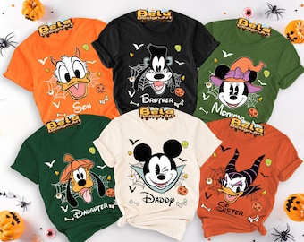 Camiseta personalizada de Halloween de Disney Mickey y sus amigos, camiseta de Halloween de Disneyland, camiseta de Halloween de personajes de Disney, camiseta de fiesta de Halloween de Disney