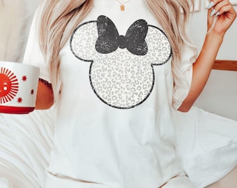 Schattig Minnie-shirt met luipaardprint, luipaardshirt Minnie, shirt Disney paar, retro shirt Mickey en Minnie, leuk Disney-shirt voor vrouwen