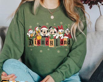 Sudadera navideña vintage de Disneyland, sudadera moderna, sudadera navideña de Mickey y sus amigos, sudadera navideña de Magical Land