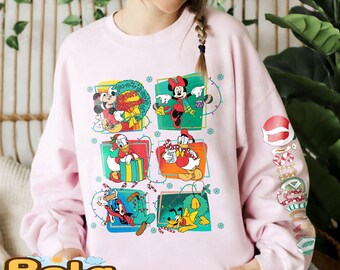 Vintage Disneyland Christmas On The Sleeve Sweatshirt, Mickey and Friends Christmas Sweater, Christmas Family Shirt, Disneyland Sweatshirt
