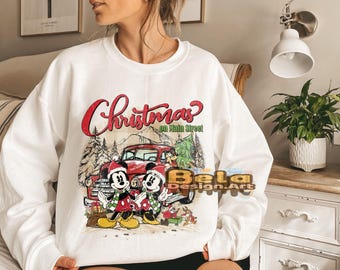 Retro Mickey Minnie Christmas On Main Street Sweatshirt, Main Street Sleigh Rides, Disney Christmas Sweatshirt,Mickey Minnie Christmas Shirt