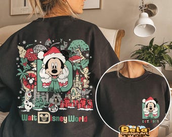 Vintage Disney World kersttrui 2 kanten, Mickey en vrienden kerst, kerst familieshirt, WDW Magic Kingdom Merry Christmas