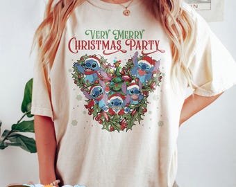 Camiseta vintage de Stitch con temática navideña, camiseta navideña de Disney Stitch, camiseta navideña de Disneyland, camiseta navideña de Stitch