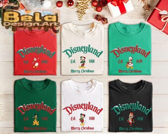 Vintage Disneyland kerstshirts, Disney kerstfeest shirt, Disney kerst familie bijpassende T-shirt, Mickey en vrienden kerstshirt