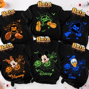 Custom Name Disney Halloween 2 Side Shirt, Disney Halloween Group Shirt, Disney Skeleton Family Shirts, Mickey and Friends Halloween Shirt