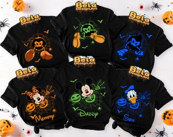 Custom Name Disney Halloween 2 Side Shirt, Disney Halloween Group Shirt, Disney Skeleton Family Shirts, Mickey and Friends Halloween Shirt