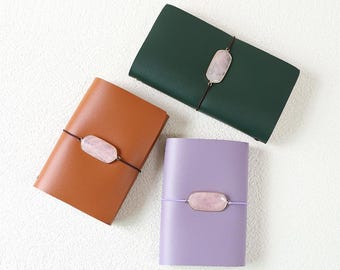 Rose Quartz A6 Faux Leather Refillable Journal Cover, Travel Notebook