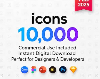 10,000個のアイコンバンドル | デザイナー、ウェブサイト、アプリのブランディング向けベクター＆PNGアイコンパック | 商用利用 | デジタルダウンロード