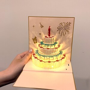 Light-Up & Sound-Recordable Birthday Cake Pop-Up Card | Personalized Greeting Card with Voice Message