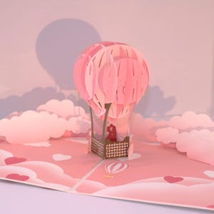 Carte de voeux 3D pop-up en montgolfière — Saint-Valentin romantique, anniversaire ou mot d'amour